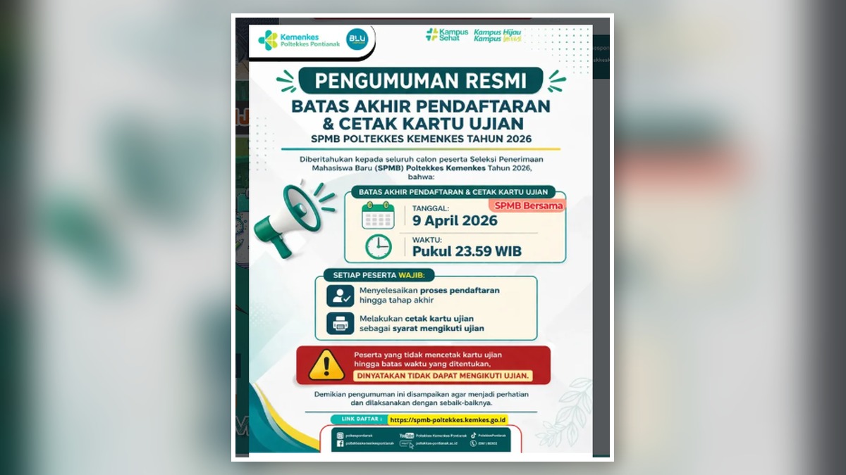 Pengumuman Batas Akhir Pendaftaran dan Cetak Kartu Ujian SPMB Poltekkes Kemenkes Tahun 2026